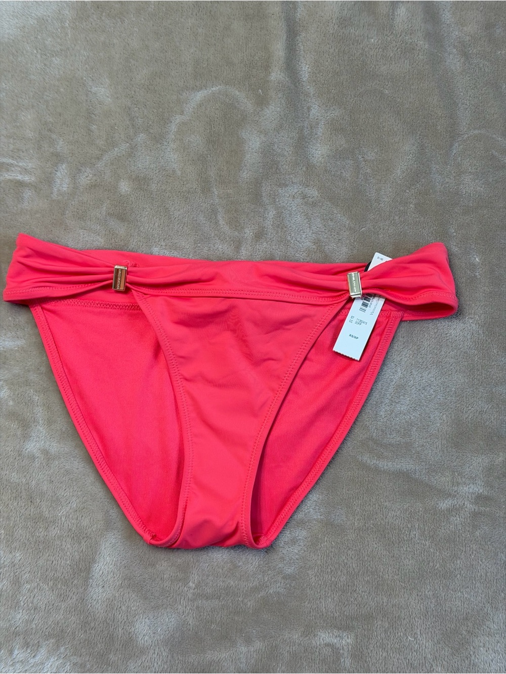 Victoria's Secret Swim Coral Bikini Bottom Gold Accent Gathered Waistband NWT XS